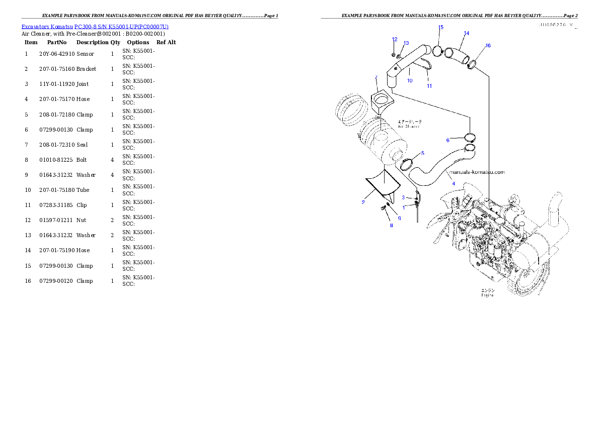 PC300-8 S/N K55001-UP Partsbook