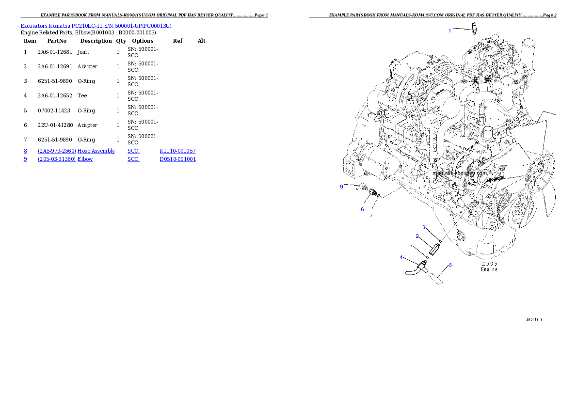 PC210LC-11 S/N 500001-UP (For KAL) Partsbook