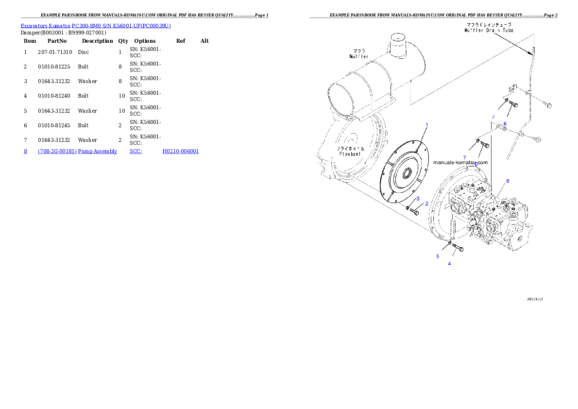 PC300-8M0 S/N K56001-UP Partsbook