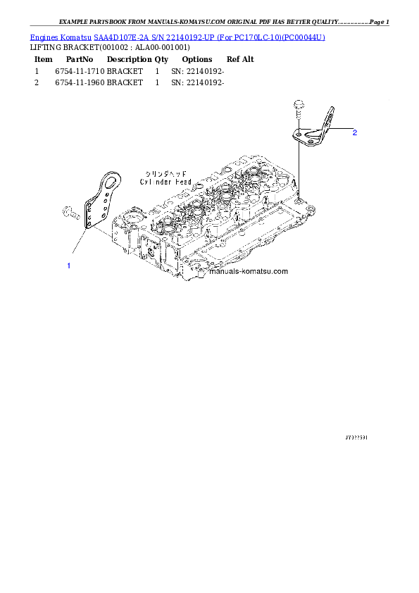 SAA4D107E-2A S/N 22140192-UP (For PC170LC-10) Partsbook