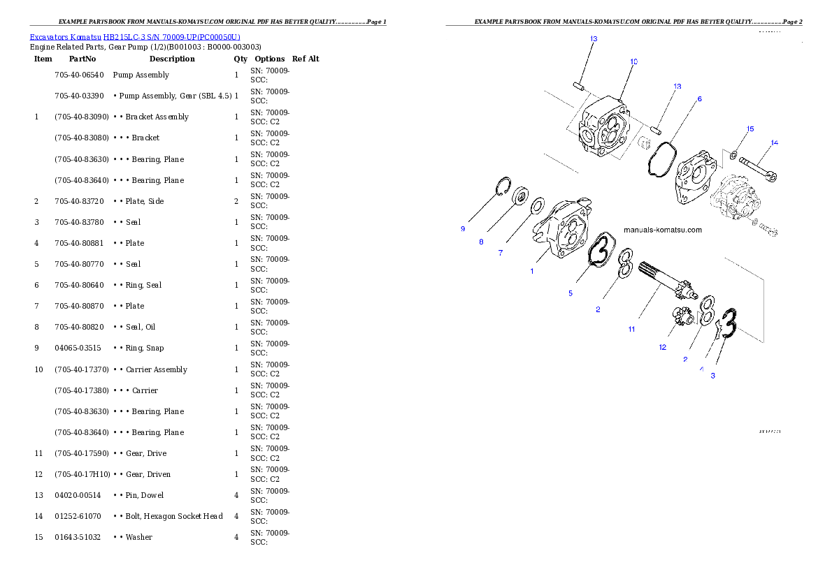 HB215LC-3 S/N 70009-UP Partsbook