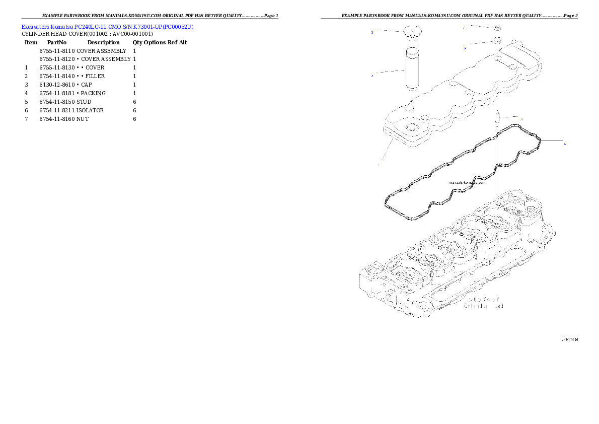 PC240LC-11 CMO S/N K73001-UP Partsbook