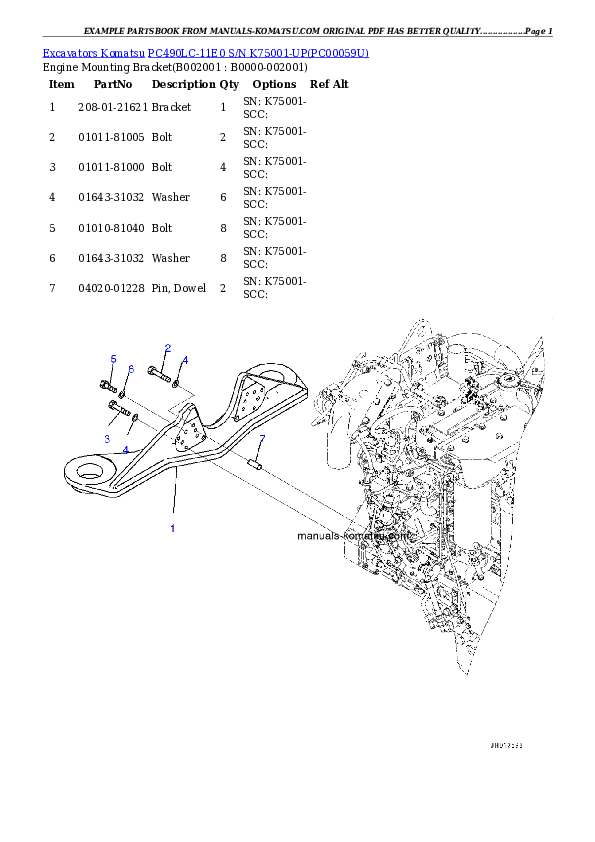 PC490LC-11E0 S/N K75001-UP Partsbook