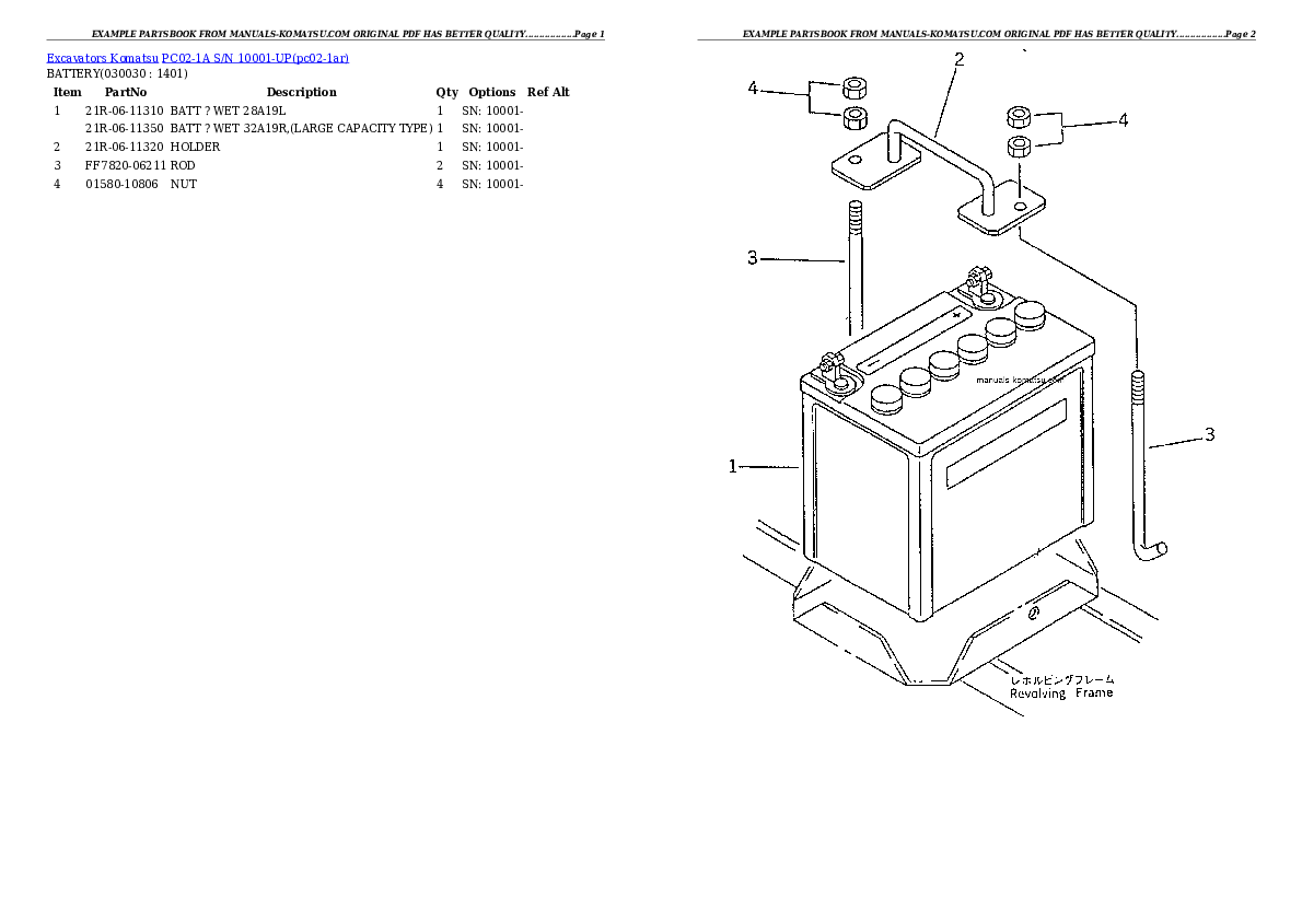 PC02-1A S/N 10001-UP Partsbook