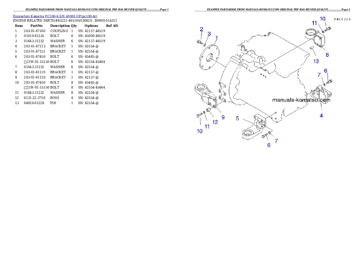 PC100-6 S/N 40001-UP Partsbook