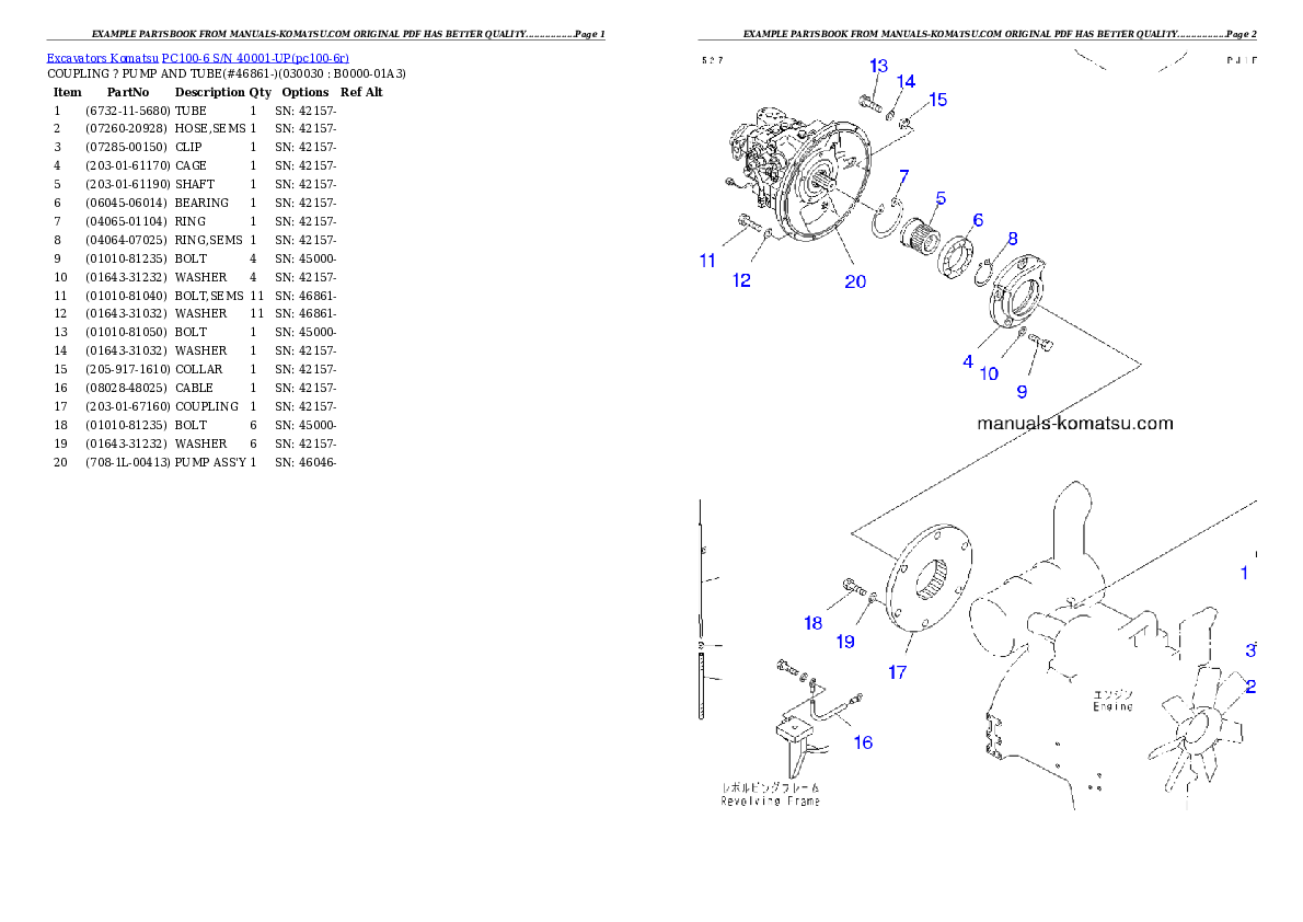 PC100-6 S/N 40001-UP Partsbook