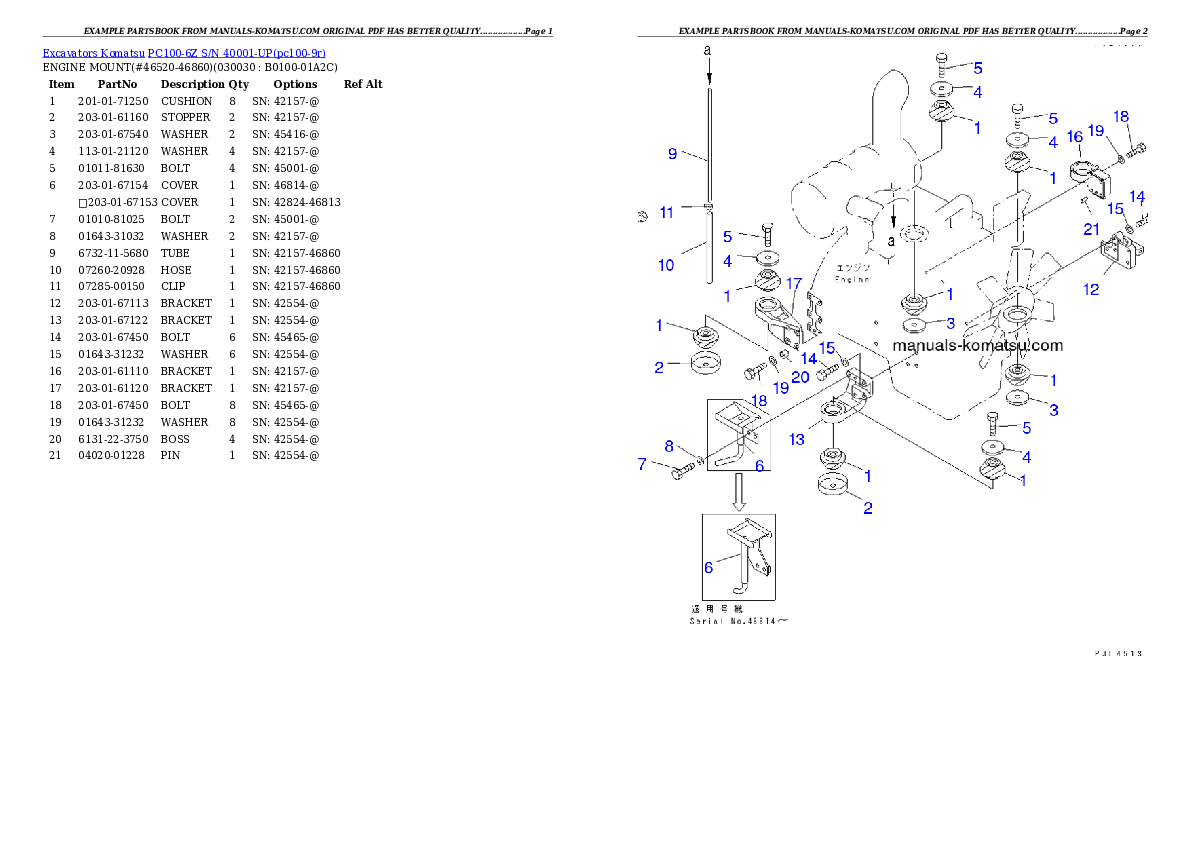 PC100-6Z S/N 40001-UP Partsbook