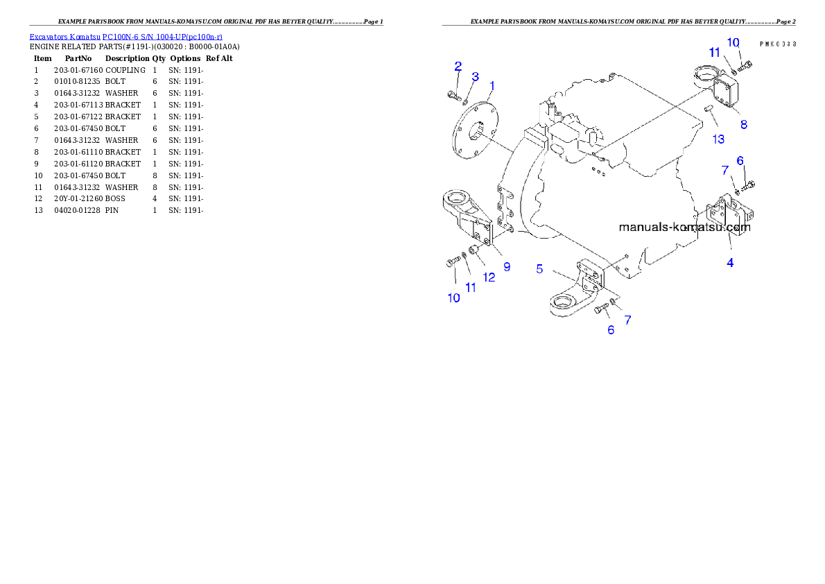 PC100N-6 S/N 1004-UP Partsbook