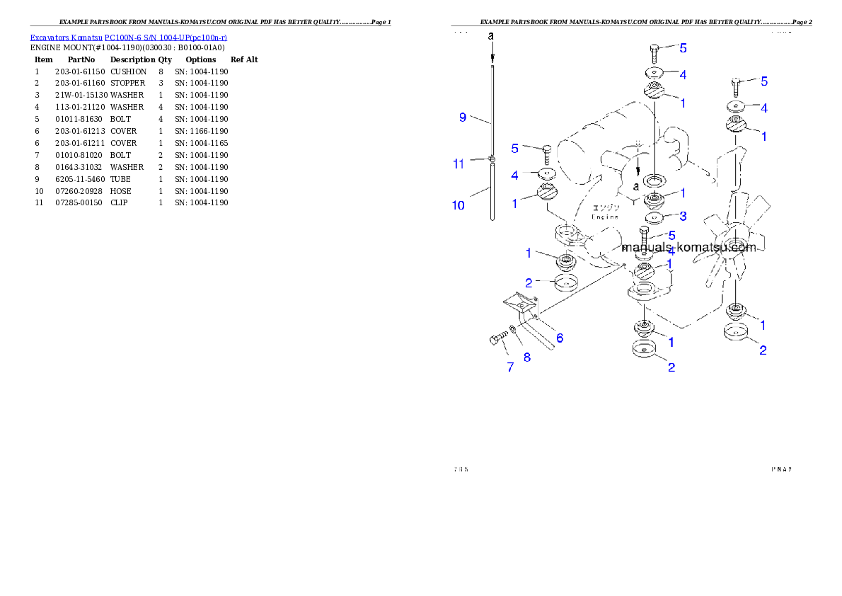 PC100N-6 S/N 1004-UP Partsbook