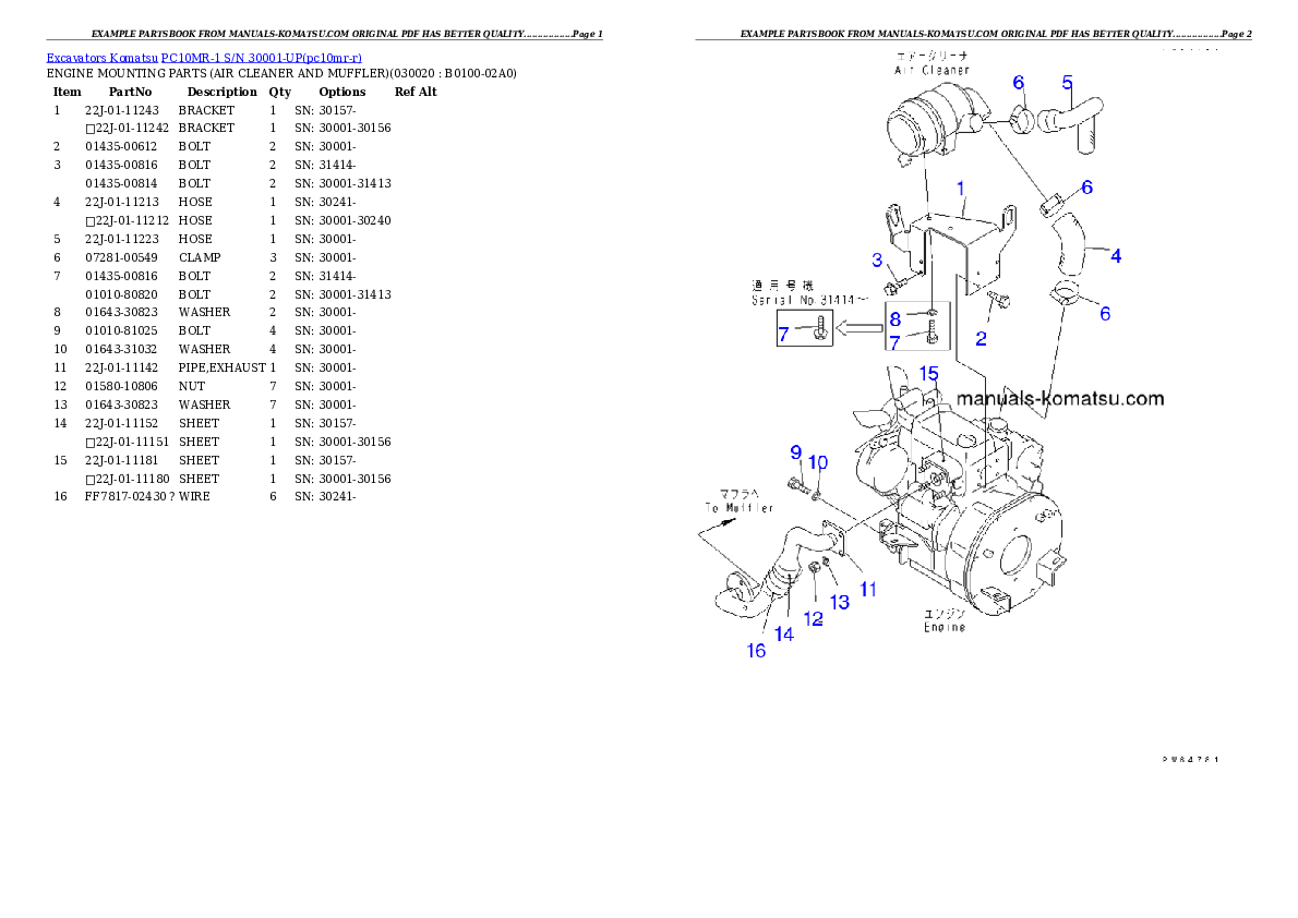 PC10MR-1 S/N 30001-UP Partsbook