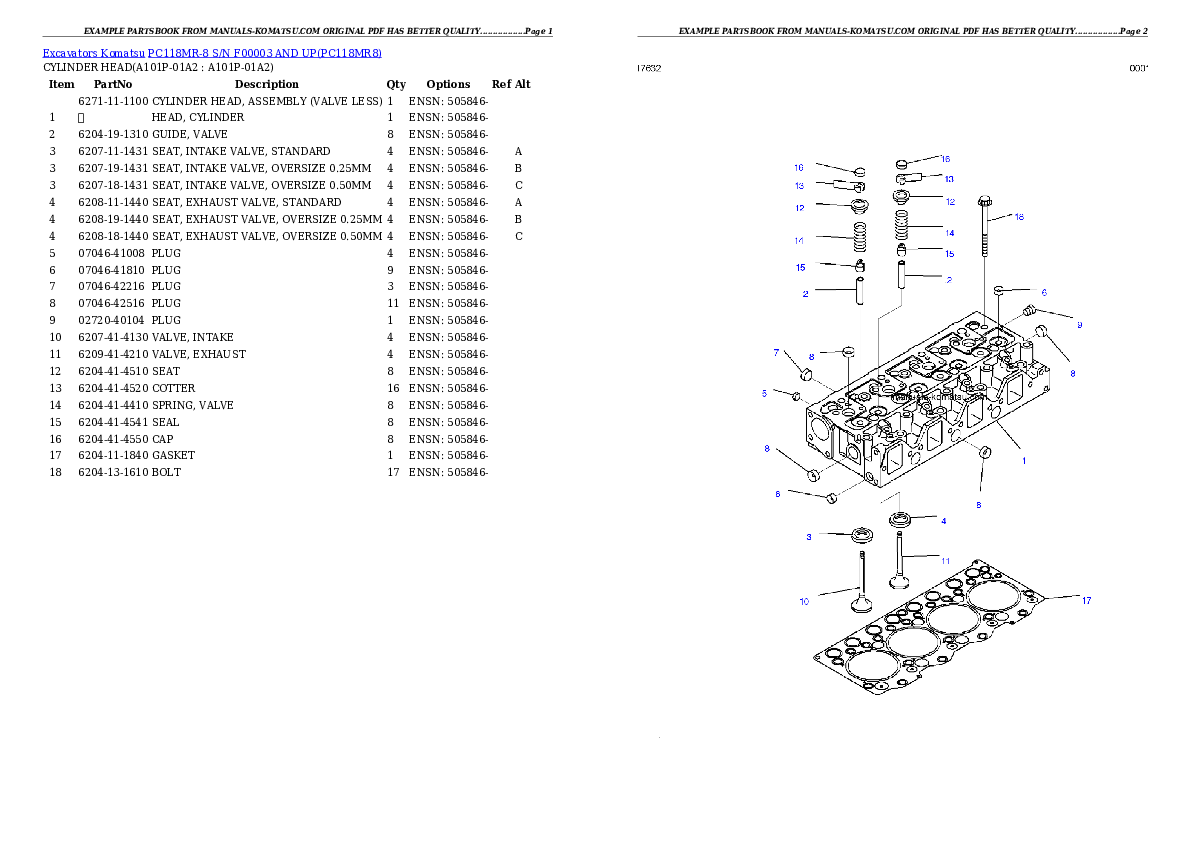 PC118MR-8 S/N F00003 AND UP Partsbook