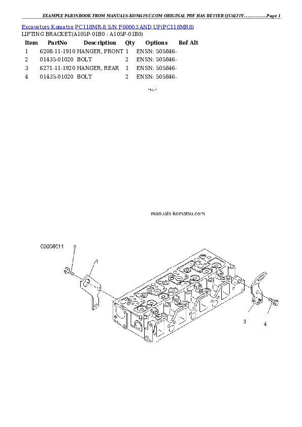 PC118MR-8 S/N F00003 AND UP Partsbook