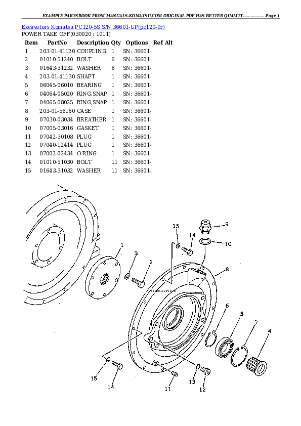 PC120-5S S/N 36601-UP Partsbook