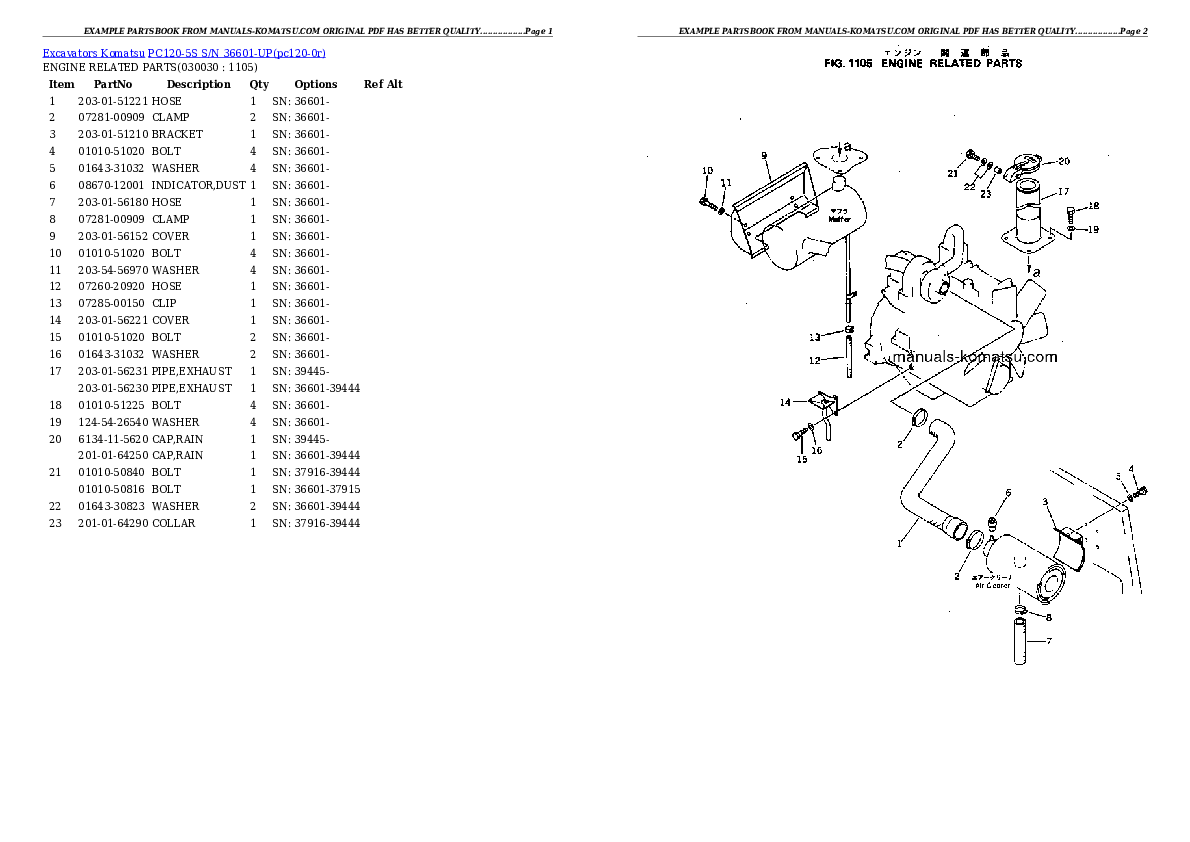 PC120-5S S/N 36601-UP Partsbook