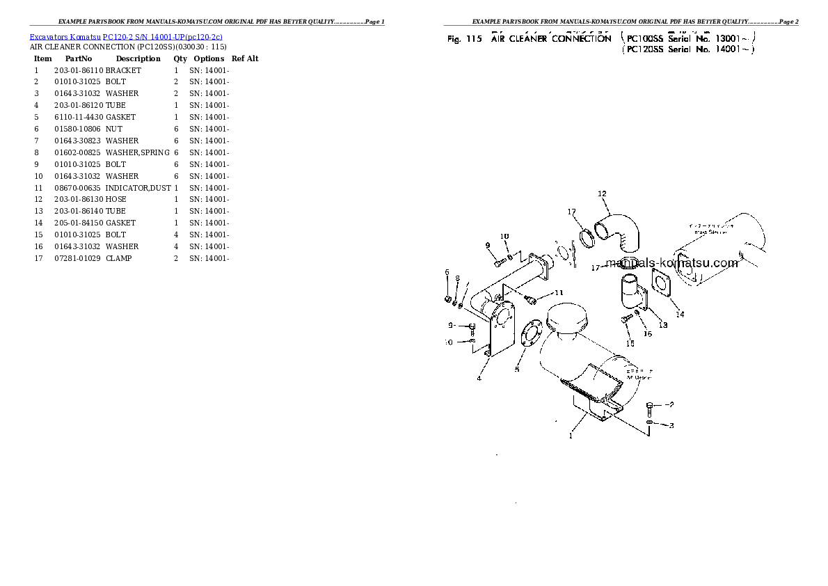 PC120-2 S/N 14001-UP Partsbook