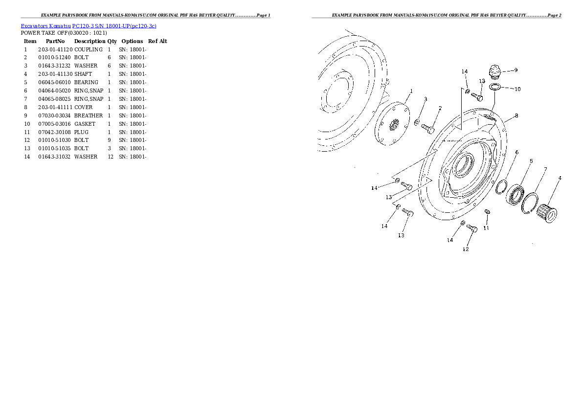 PC120-3 S/N 18001-UP (Sweden Regulation Arrangement) Partsbook