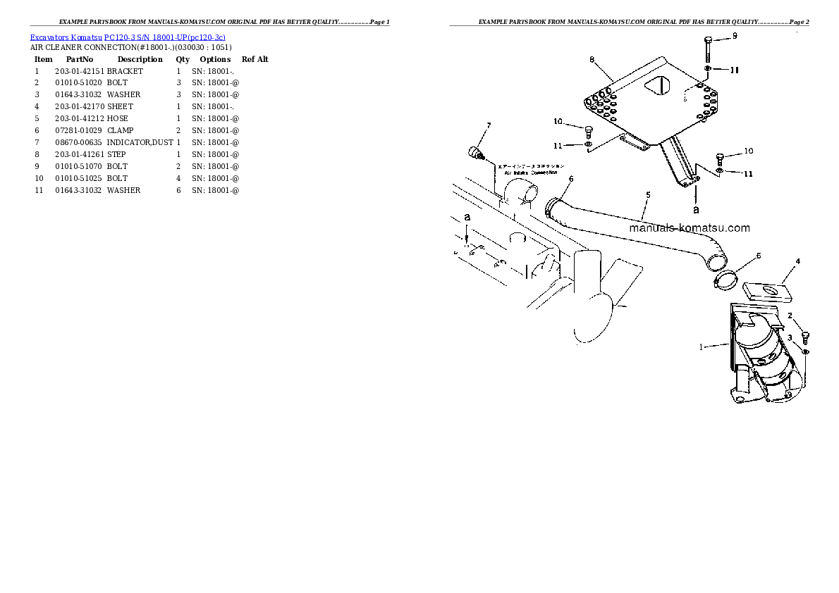 PC120-3 S/N 18001-UP (Sweden Regulation Arrangement) Partsbook