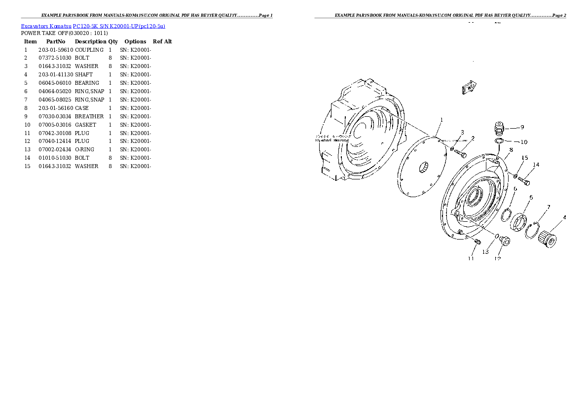 PC120-5K S/N K20001-UP Partsbook