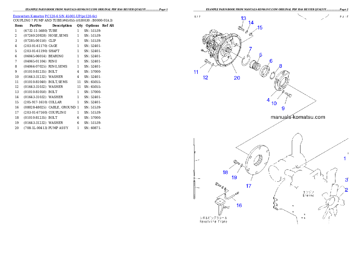 PC120-6 S/N 45001-UP Partsbook