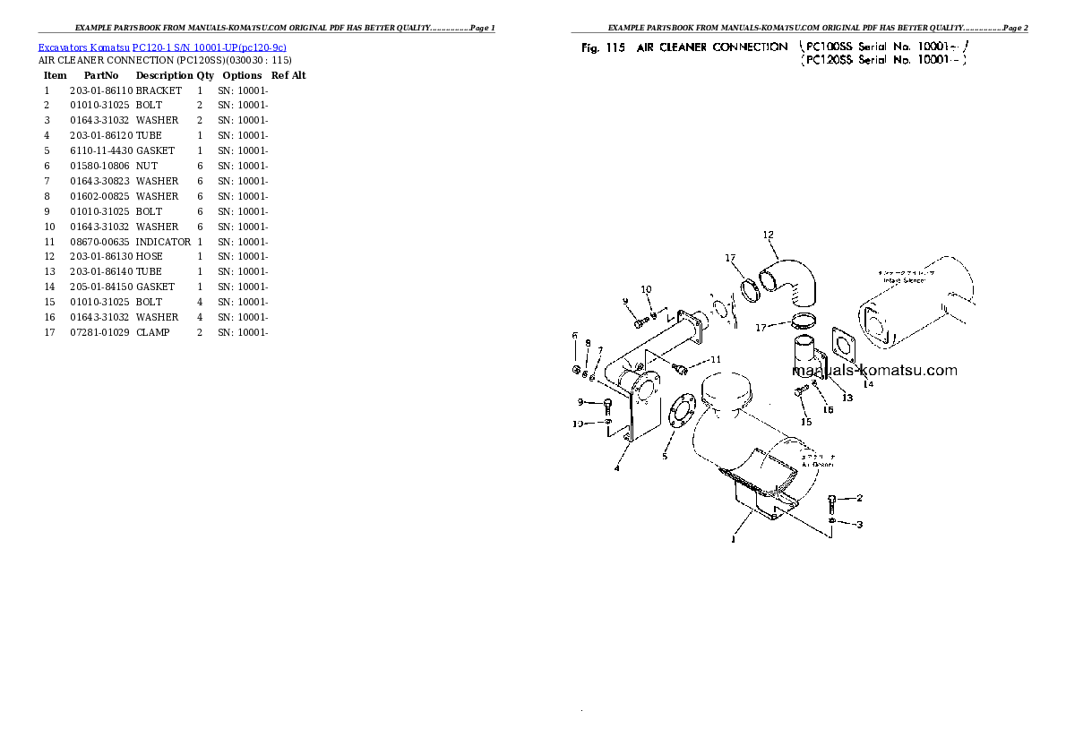 PC120-1 S/N 10001-UP Partsbook