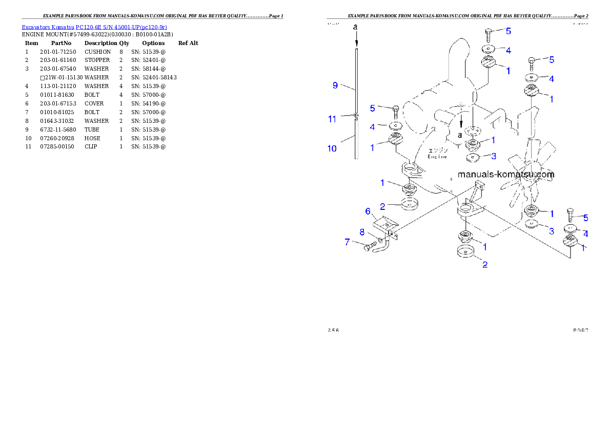 PC120-6E S/N 45001-UP Partsbook