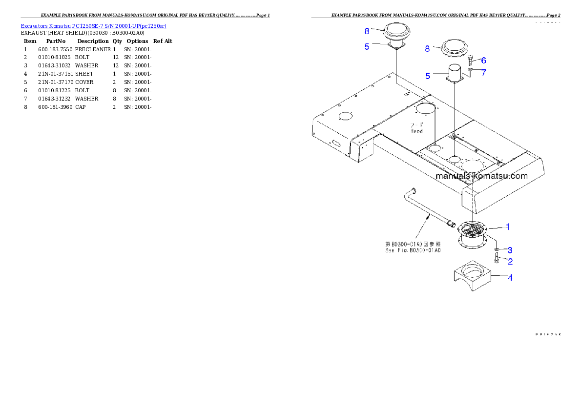 PC1250SE-7 S/N 20001-UP Partsbook