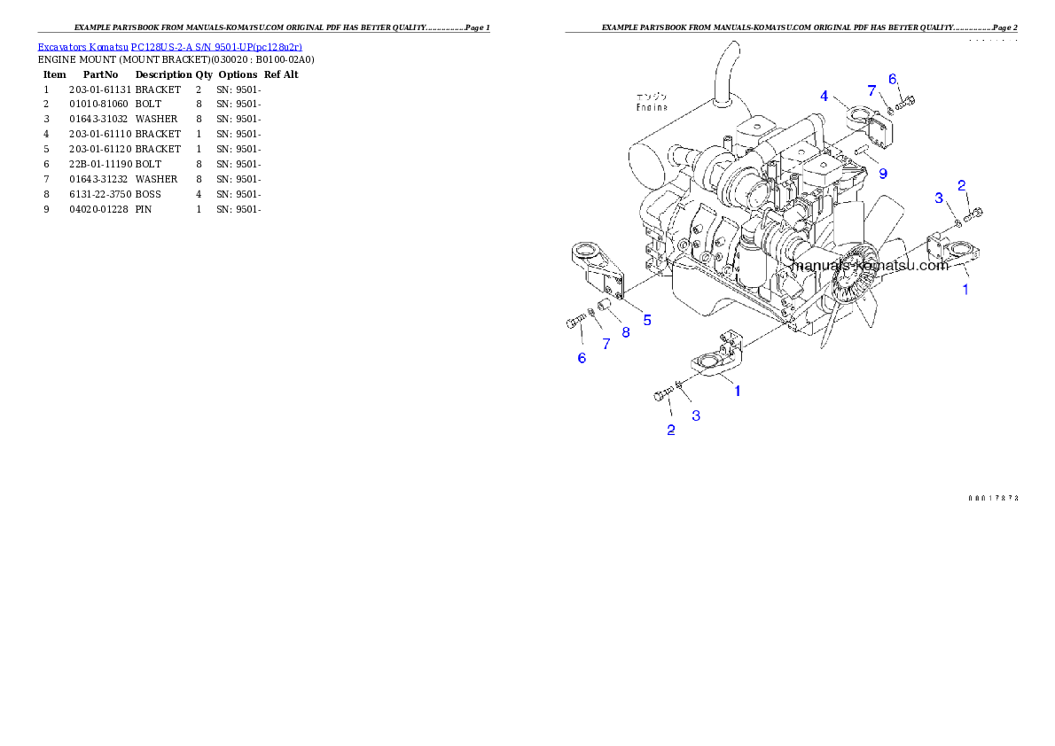 PC128US-2-A S/N 9501-UP Partsbook