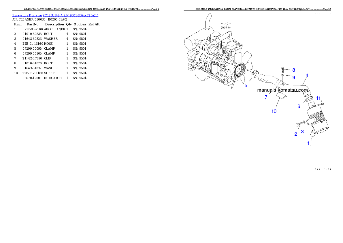 PC128US-2-A S/N 9501-UP Partsbook