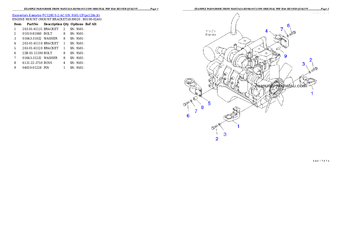 PC128US-2-AC S/N 9501-UP Partsbook