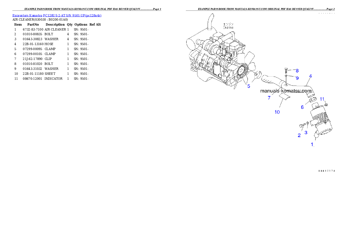 PC128US-2-AT S/N 9501-UP Partsbook