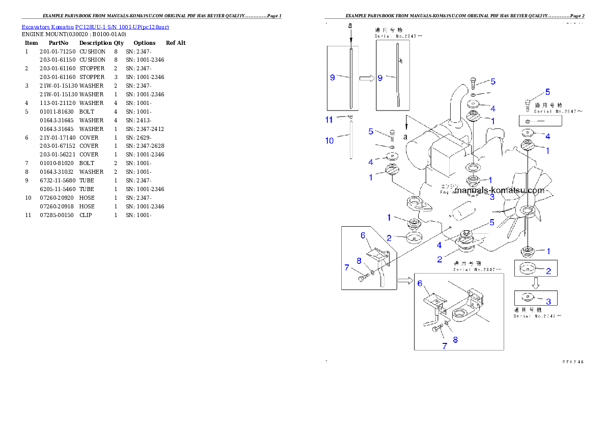 PC128UU-1 S/N 1001-UP Partsbook