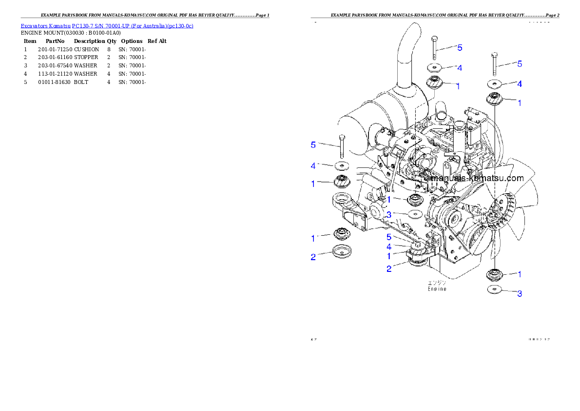 PC130-7 S/N 70001-UP (For Australia) Partsbook