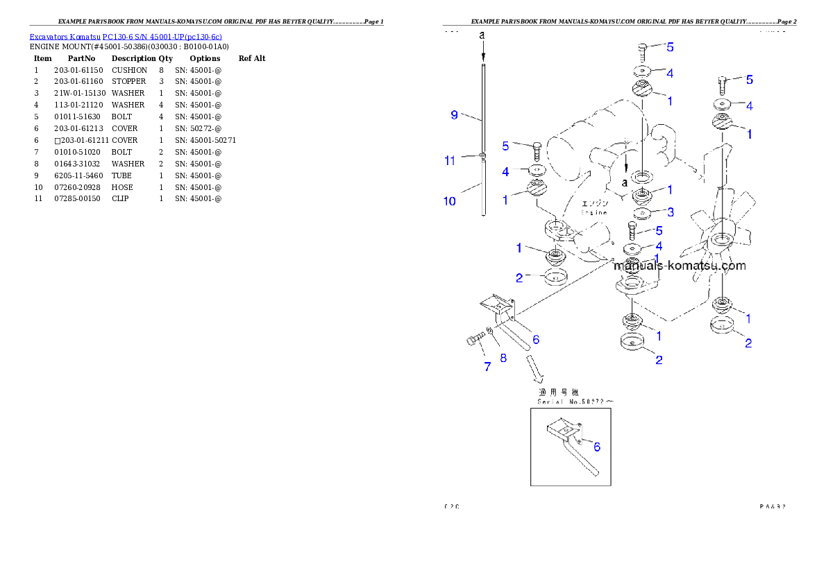 PC130-6 S/N 45001-UP Partsbook