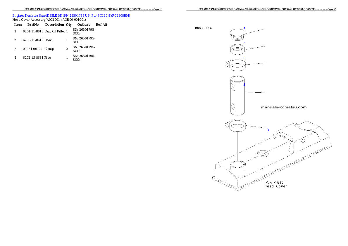 SAA4D95LE-5D S/N 26501795-UP (For PC130-8) Partsbook