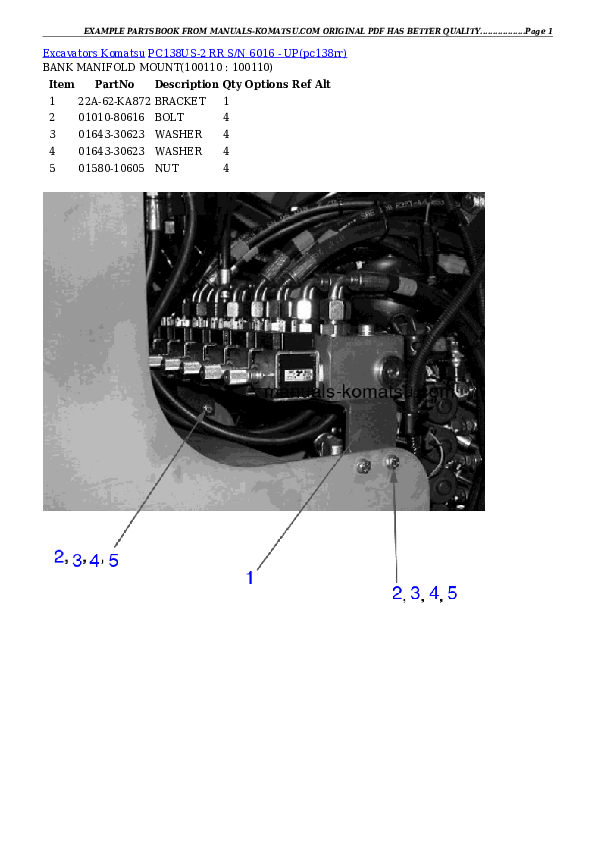 PC138US-2 RR S/N 6016 - UP Partsbook