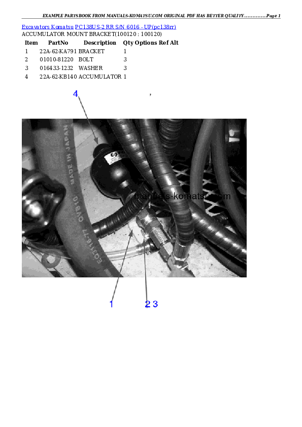 PC138US-2 RR S/N 6016 - UP Partsbook