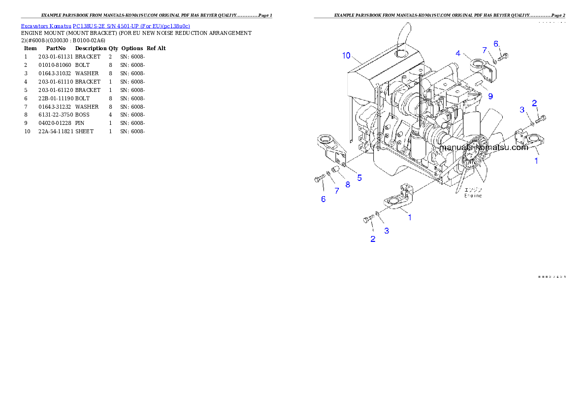 PC138US-2E S/N 4501-UP (For EU) Partsbook