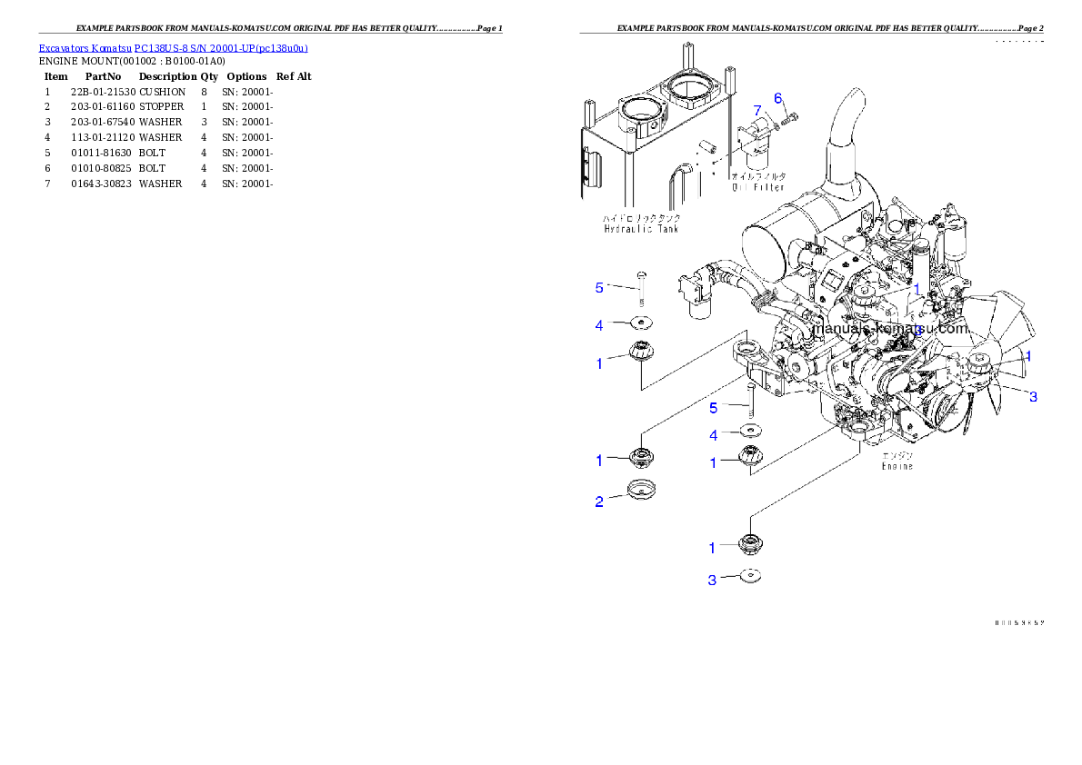 PC138US-8 S/N 20001-UP Partsbook