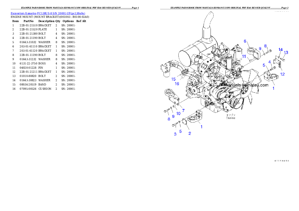 PC138US-8 S/N 20001-UP Partsbook