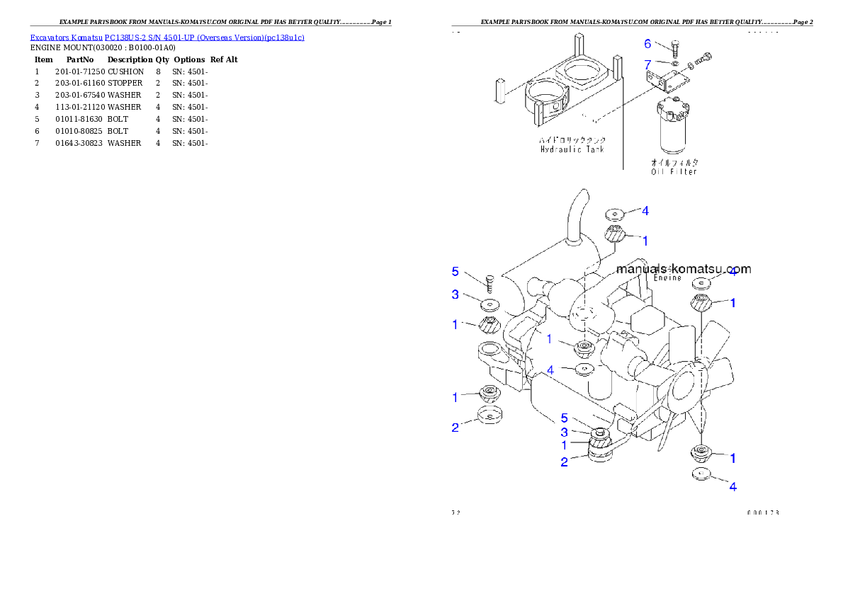 PC138US-2 S/N 4501-UP (Overseas Version) Partsbook