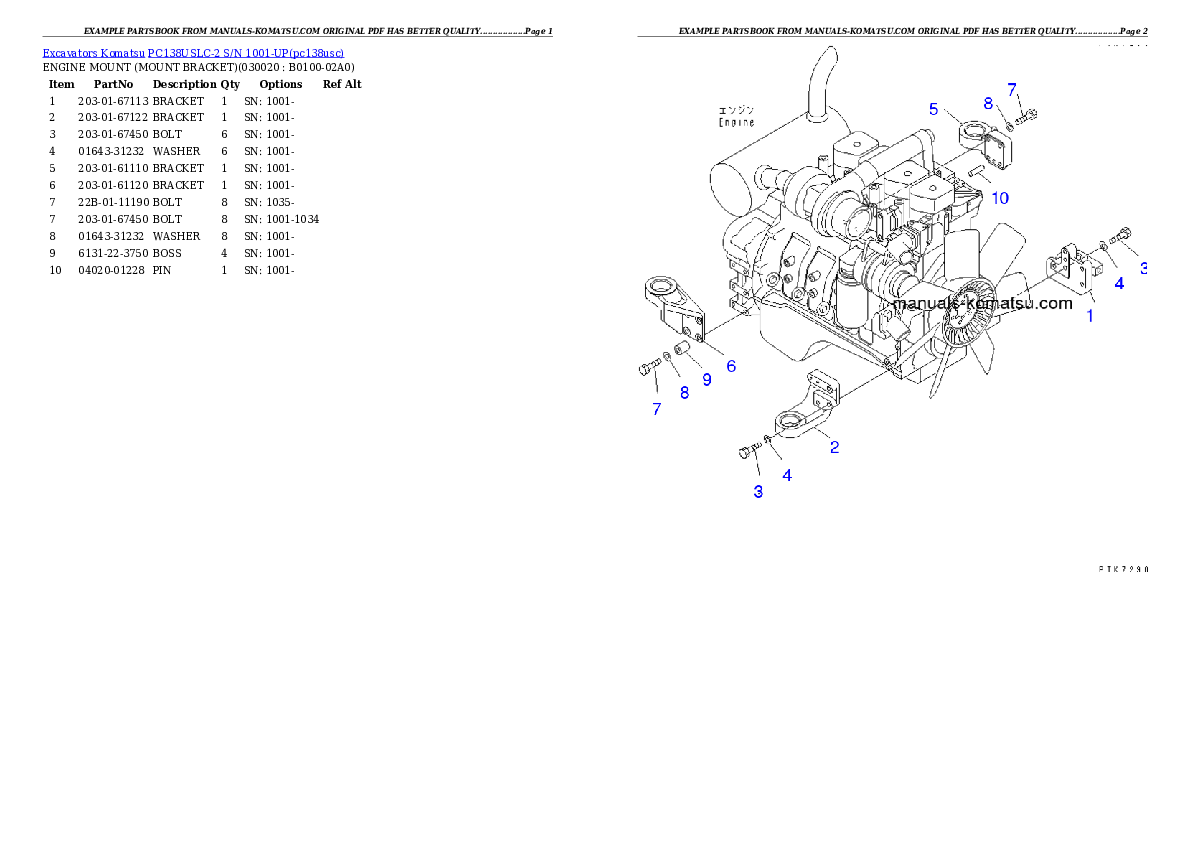 PC138USLC-2 S/N 1001-UP Partsbook