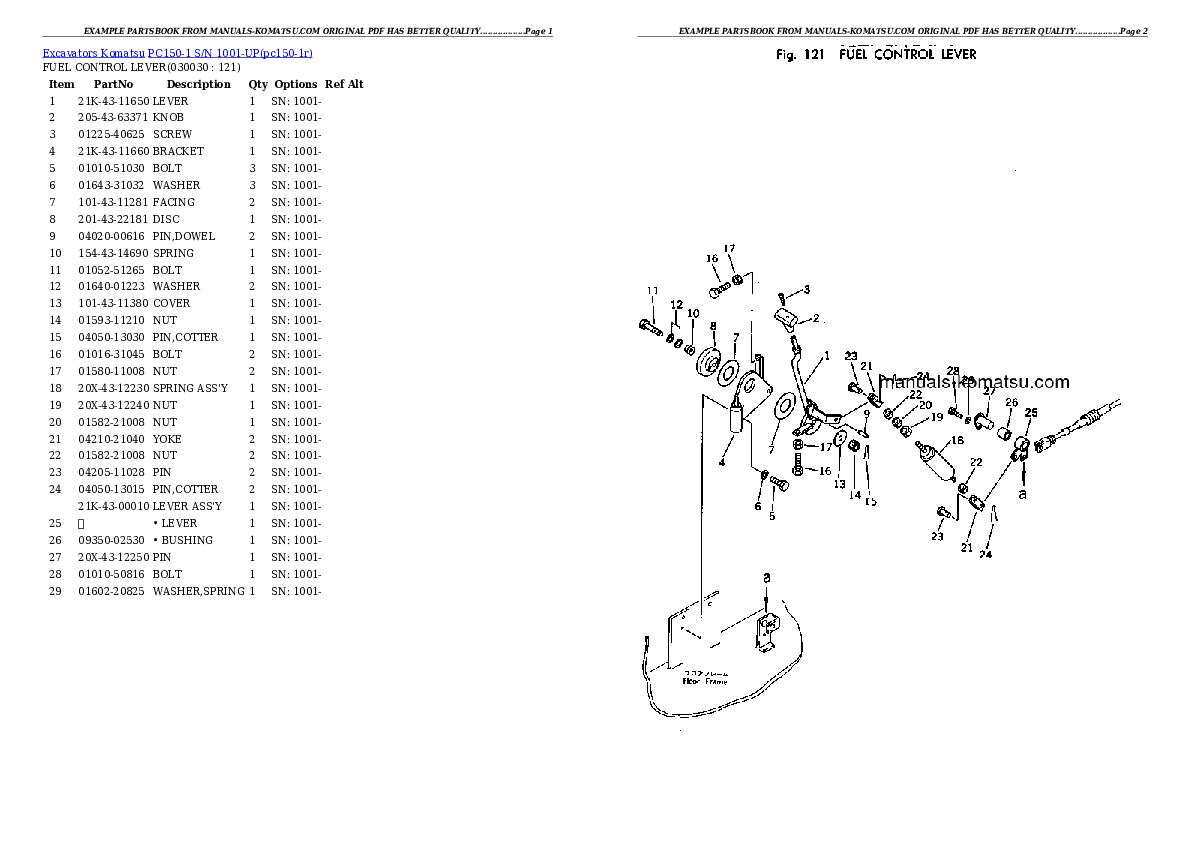 PC150-1 S/N 1001-UP Partsbook