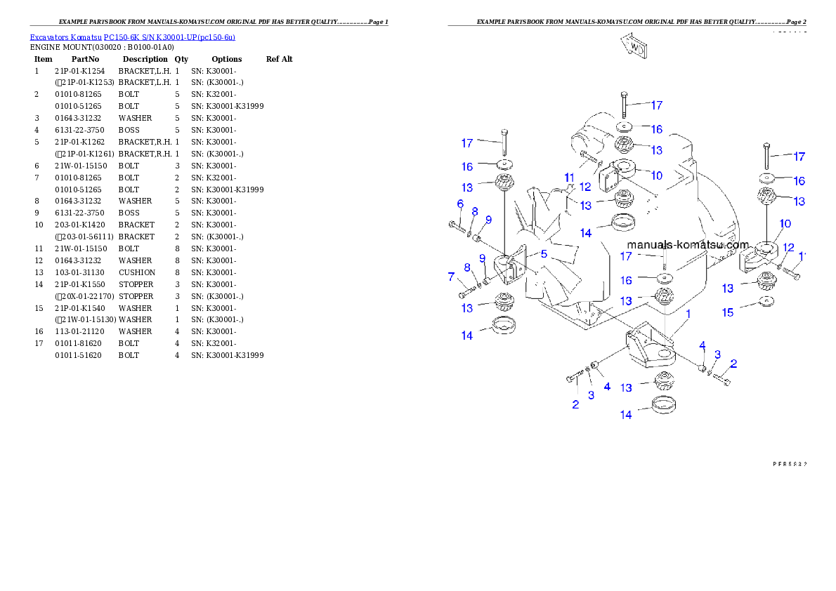 PC150-6K S/N K30001-UP Partsbook