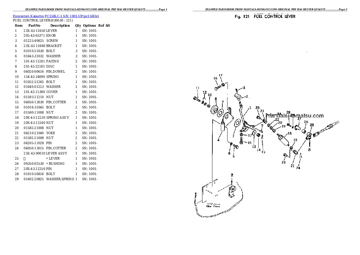 PC150LC-1 S/N 1001-UP Partsbook