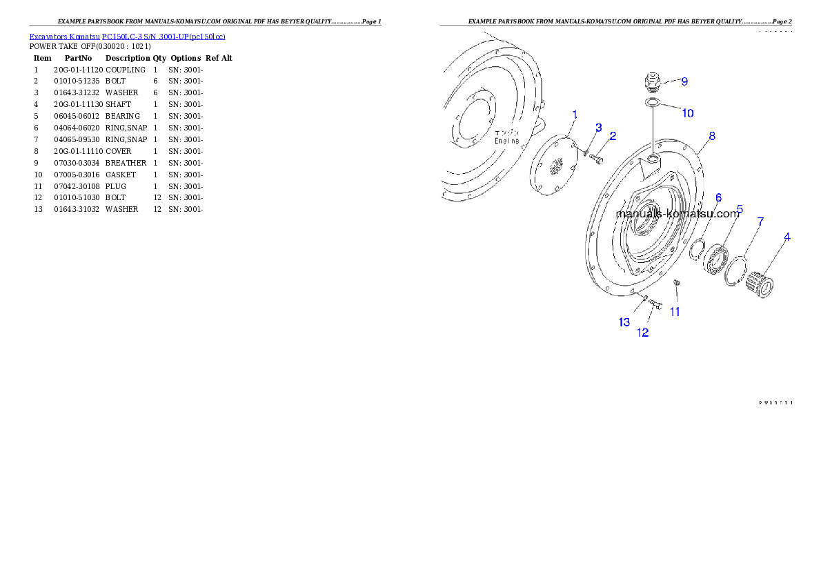 PC150LC-3 S/N 3001-UP Partsbook