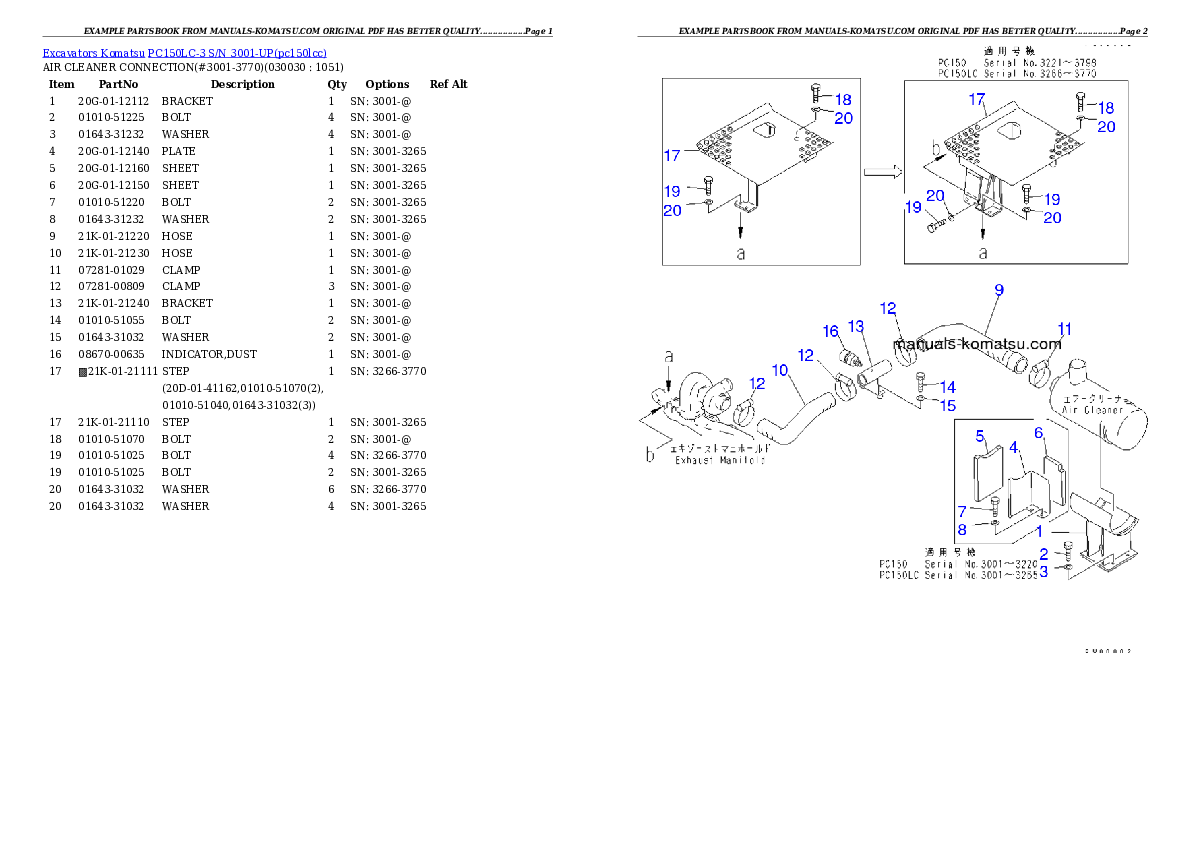 PC150LC-3 S/N 3001-UP Partsbook