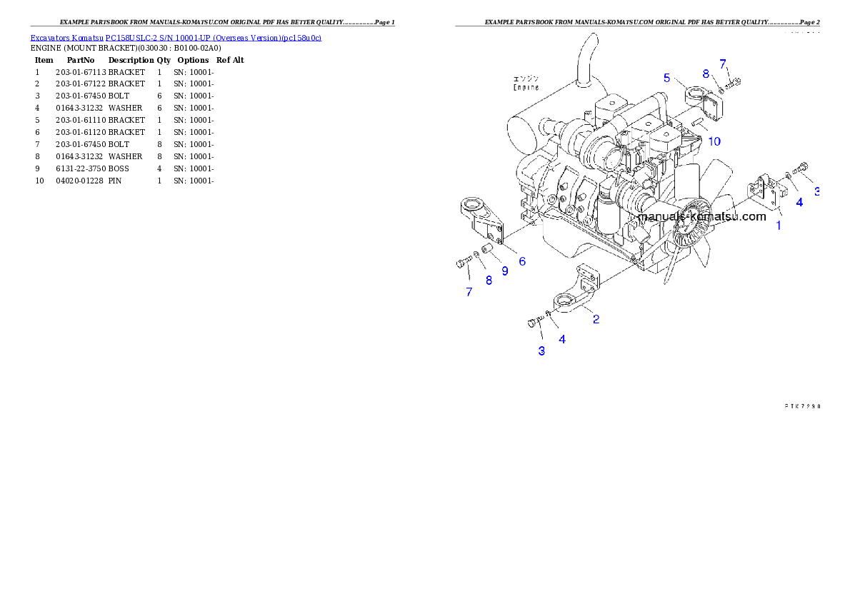 PC158USLC-2 S/N 10001-UP (Overseas Version) Partsbook