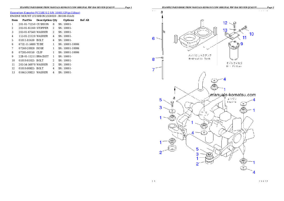 PC158US-2 S/N 10001-UP Partsbook