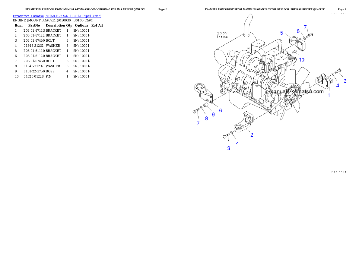 PC158US-2 S/N 10001-UP Partsbook