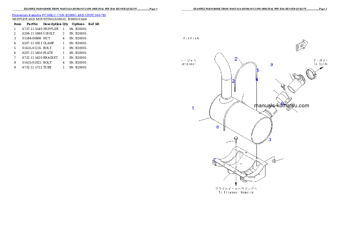 PC160LC-7 S/N B20001 AND UP Partsbook